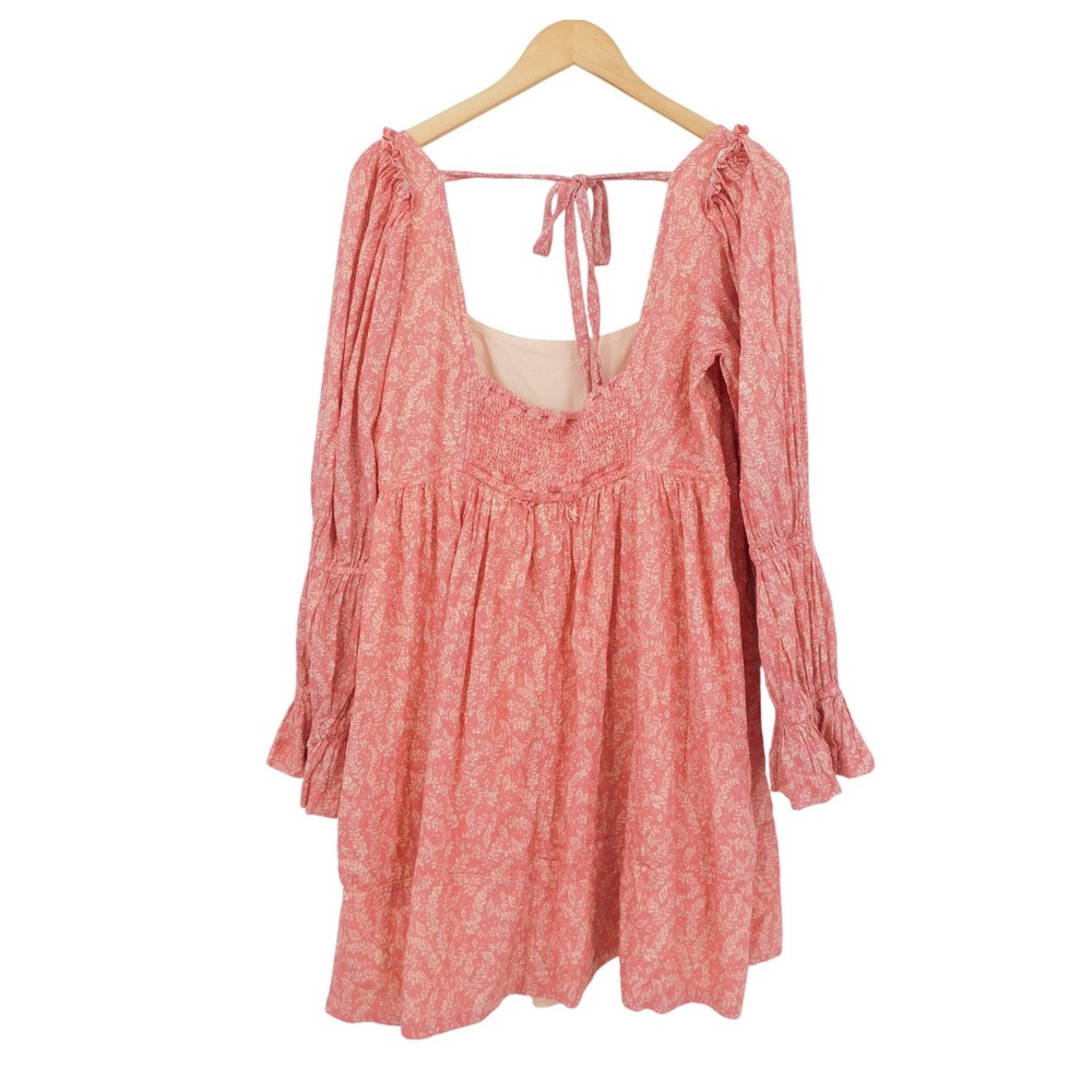 Pilcro Anthropologie Pink White Floral Puff Sleeve Babydoll Mini Dress‎ XL - Picture 3 of 7